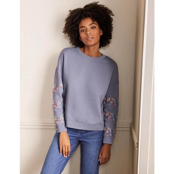 Boden Light Lavender Crew Neck Sweater with Colorful Sleeve Accents - Picture 1 of 10